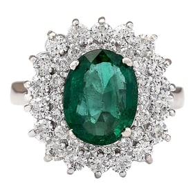 Emerald Diamond Ring 14K White Gold