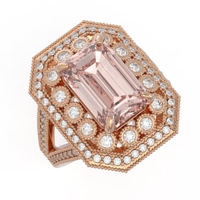 6.08 ctw Certified Morganite & Diamond Victorian Ring 14K Rose Gold