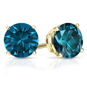 Natural 3.00 CTW Blue Diamond Stud Earrings 14K Yellow Gold