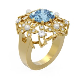4.96 ctw Aquamarine & Diamond Ring 18K Yellow Gold