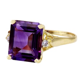 Natural Amethyst Diamond Ring 14 Karat