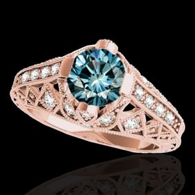 1.25 ctw SI Certified Blue Diamond Solitaire Antique Ring 10k Rose Gold