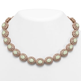 91.75 ctw Certified Opal & Diamond Victorian Necklace 14K Rose Gold