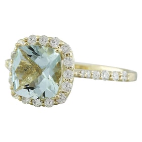 Natural Aquamarine Diamond Ring In 14
