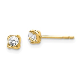 14k Yellow Gold Diamond Post Earrings - 4 mm