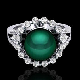 0.83 CT Micro Pave VS/SI Diamond & Peacock Pearl Ring 18k White Gold