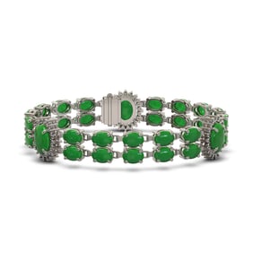 33.27 ctw Jade & Diamond Bracelet 14K White Gold