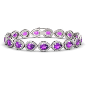 16.76 ctw Amethyst & Diamond Micro Pave Halo Bracelet 10k White Gold