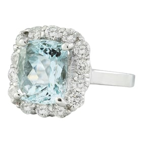 Aquamarine Diamond Ring 14K White Gold