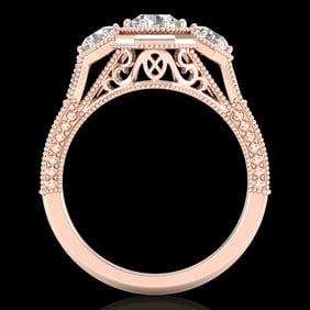 1.05 ctw VS/SI Diamond Solitaire Art Deco 3 Stone Ring 18k Rose Gold