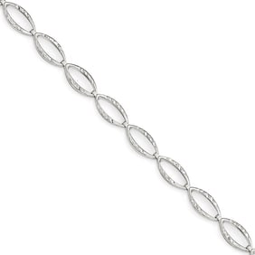 14k White Gold Polished & Diamond Cut Bracelet