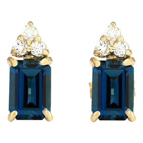 Topaz Diamond Earrings 14K Yellow Gold