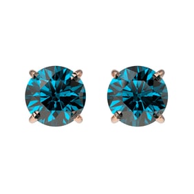 1.08 ctw Certified Intense Blue Diamond Stud Earrings 10k Rose Gold