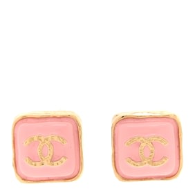 Chanel Resin CC Square Earrings Gold