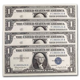 1957-B $1.00 Silver Certificate CU (Fr#1621) 4 Consecutive