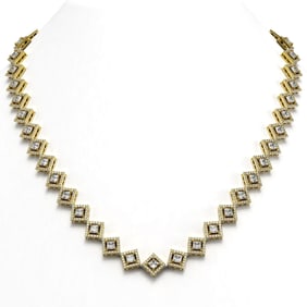 19.27 ctw Princess Cut Diamond Micro Pave Necklace 18K Yellow Gold