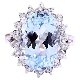 Aquamarine Diamond Ring 14K White Gold