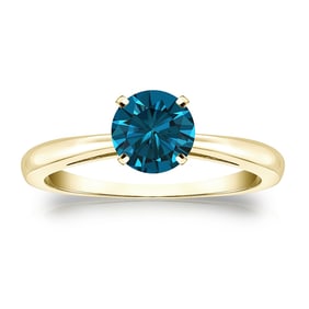 Natural 0.75 CTW Blue Diamond Solitaire Ring 18K Yellow Gold