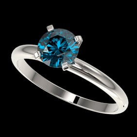 1.05 ctw Certified Intense Blue Diamond Engagment Ring 10k White Gold