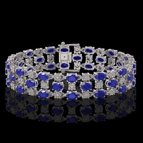 17.74 ctw Sapphire & Diamond Row Bracelet 10K White Gold