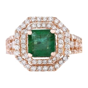 Emerald 14K Rose Gold Diamond Ring