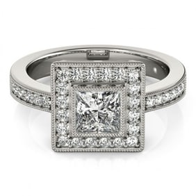 1.11 ctw Certified VS/SI Princess Diamond Halo Ring 18k White Gold