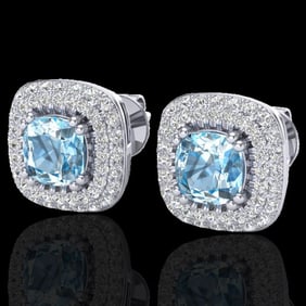 2.16 ctw Sky Blue Topaz & Micro VS/SI Diamond Earrings 18k White Gold