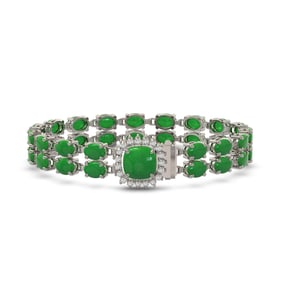 12.93 ctw Jade & Diamond Bracelet 14K White Gold