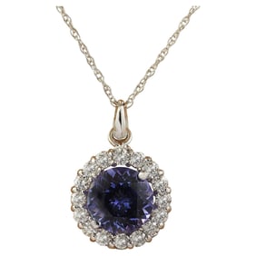 Natural Tanzanite Diamond Necklace In 14