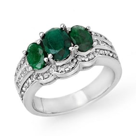3.50 ctw Emerald & Diamond Ring 14k White Gold