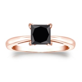 Natural 1.50 CTW Black Diamond Solitaire Ring 14K Rose Gold