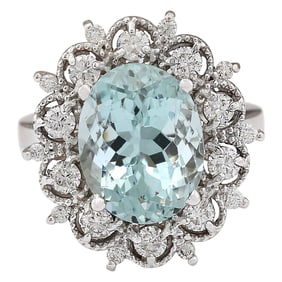 Aquamarine Diamond Ring 14K White Gold