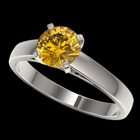 1.25 ctw Certified Intense Yellow Diamond Solitaire Ring 10k White Gold