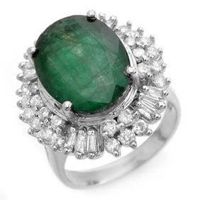 11.75 ctw Emerald & Diamond Ring 18k White Gold