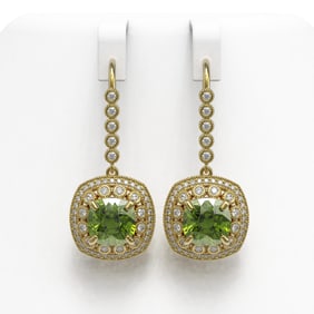 14.1 ctw Tourmaline & Diamond Victorian Earrings 14K Yellow Gold