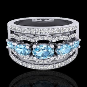 2.25 ctw Sky Blue Topaz & Micro Pave VS/SI Diamond Ring 10k White Gold