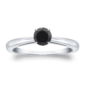 Natural 0.50 CTW Black Diamond Solitaire Ring 18K White Gold