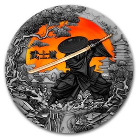 2024 Niue 2 oz Silver Antique Bushido (Gilded) w/ Box & COA