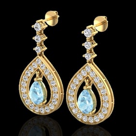 2.25 ctw Aquamarine & Micro Pave VS/SI Diamond Earrings 14k Yellow Gold