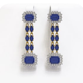 11.98 ctw Sapphire & Diamond Earrings 14K Yellow Gold