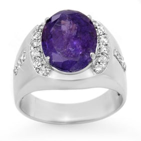 7.33 ctw Tanzanite & Diamond Men's Ring 10k White Gold