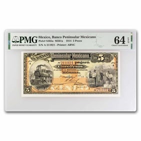 1914 Mexico 5 Pesos Banknote CU-64 EPQ PMG
