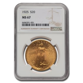 1925 $20 St Gaudens Gold Double Eagle MS-67 NGC