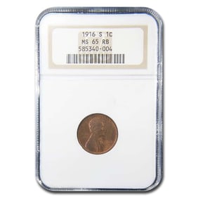 1916-S Lincoln Cent MS-65 NGC (Red/Brown)
