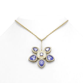 11.33 ctw Tanzanite Diamond Necklace 18K Yellow Gold