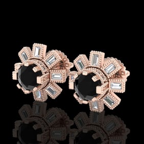1.77 ctw Fancy Black Diamond Art Deco Stud Earrings 18k Rose Gold