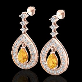 2.25 ctw Citrine & Micro Pave VS/SI Diamond Earrings 14k Rose Gold