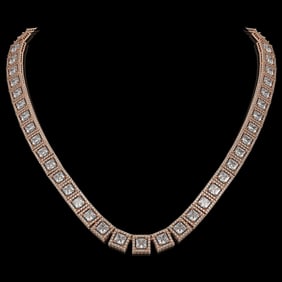 36.30 ctw Princess Cut Diamond Micro Pave Necklace 18K Rose Gold