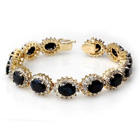 35.69 ctw Blue Sapphire & Diamond Bracelet 14k Yellow Gold
