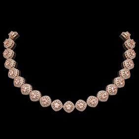 68.97 ctw Morganite & Diamond Victorian Necklace 14K Rose Gold